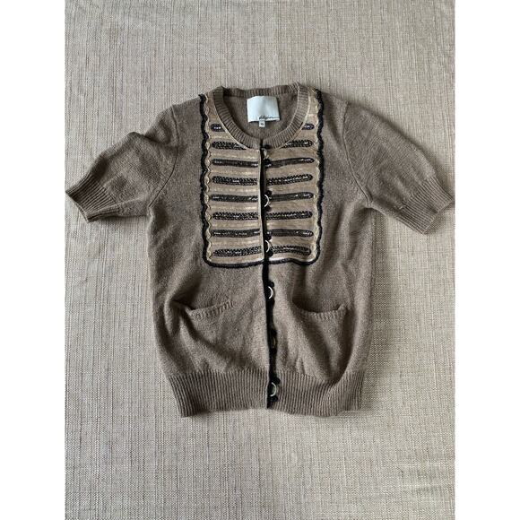 PHILLIP LIM Sweaters - 3.1 PHILLIP LIM grey black embellished short sleeve cardigan Wool Silk Linen XS